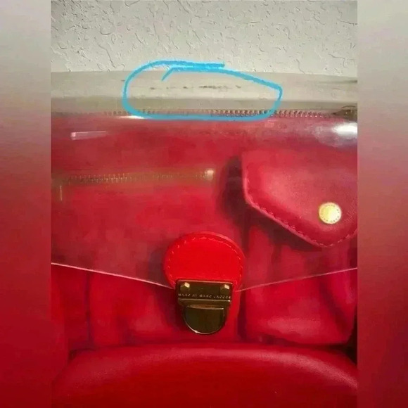 Marc By Marc Jacobs Clear Red Leather Perspex Crossbody Bag Adjustable Strap - Picture 3 of 10